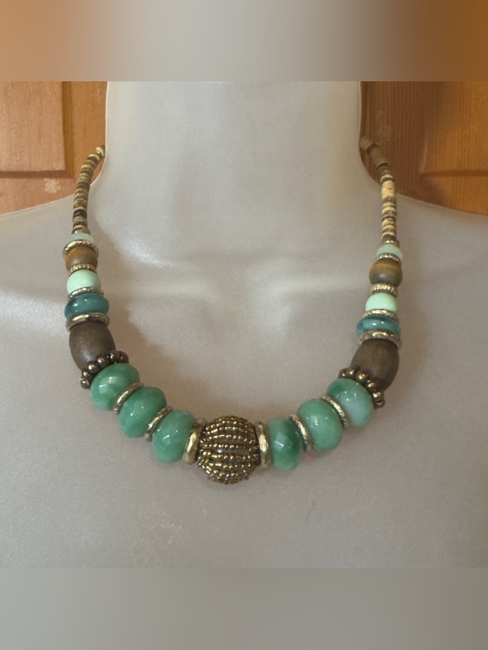 Handcrafted vintage Mint Green Beaded  Statement Necklace by